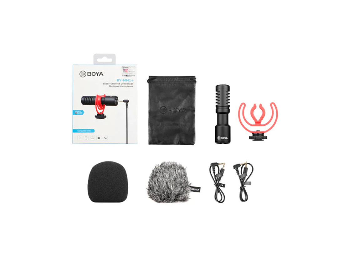 ميكروفون BY-MM1 Plus (+) Super-Cardioid Shotgun - ميكروفون ستريو صغير مع حامل للصدمات للهواتف الذكية والكاميرات والتدوين المرئي والبث المباشر ميكروفون BY-MM1 Plus (+) Super-Cardioid Shotgun - ميكروفون ستريو صغير مع حامل للصدمات للهواتف الذكية والكاميرات والتدوين المرئي والبث المباشر